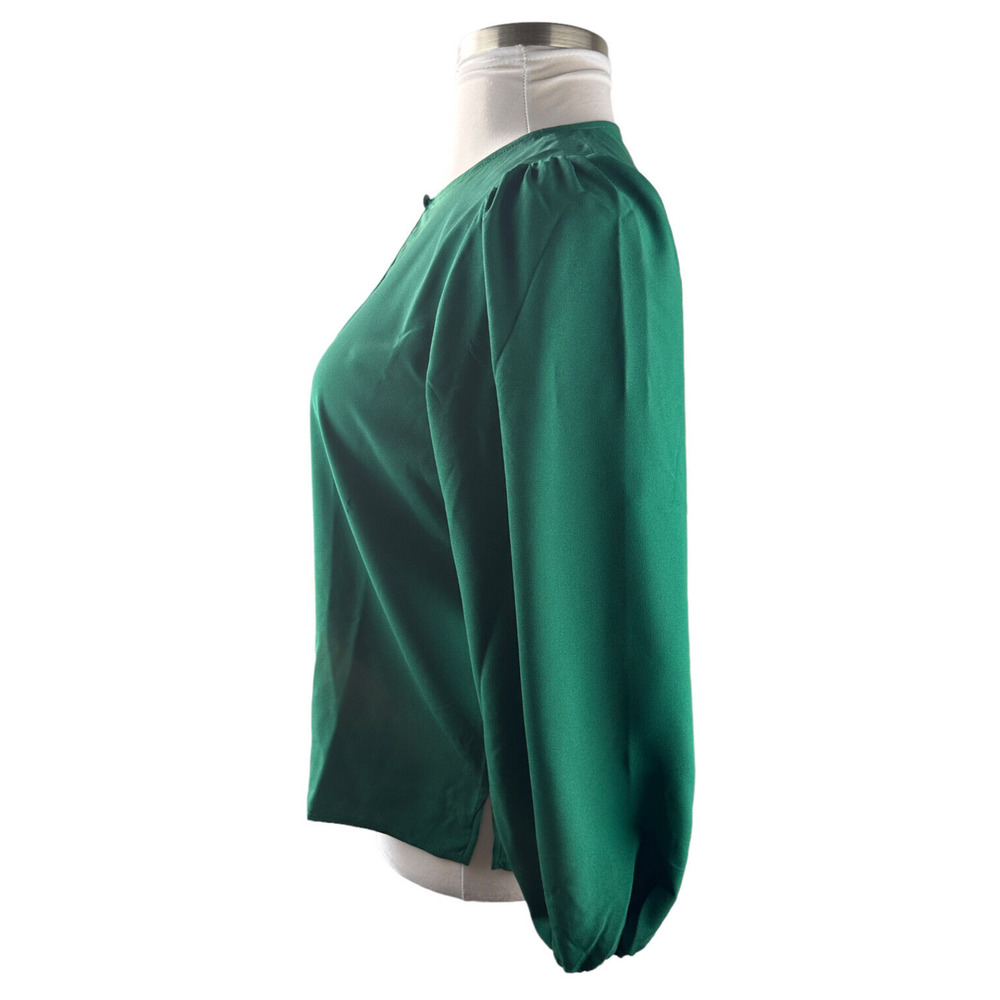 J. Crew Puff Sleeve Satin Back Crepe Top Emerald Green Blouse M NEW Office Chic - Picture 3 of 13